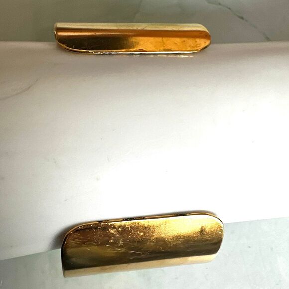 Bold Gold-Tone Brass Cuff Bracelet with White Resin Cabochons - Picture 4 of 7